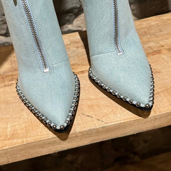 Alexander Wang Light Blue Denim Eri Studded Ankle Booties - Picture 4 of 11